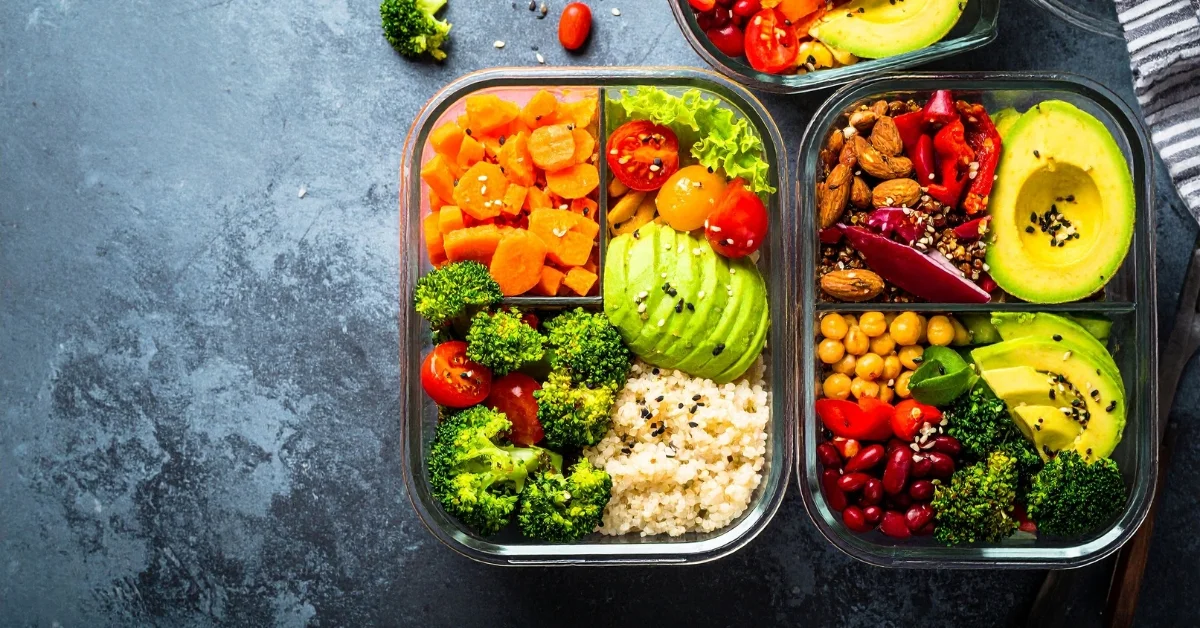 Professional planning their daily meals with a planner and healthy food